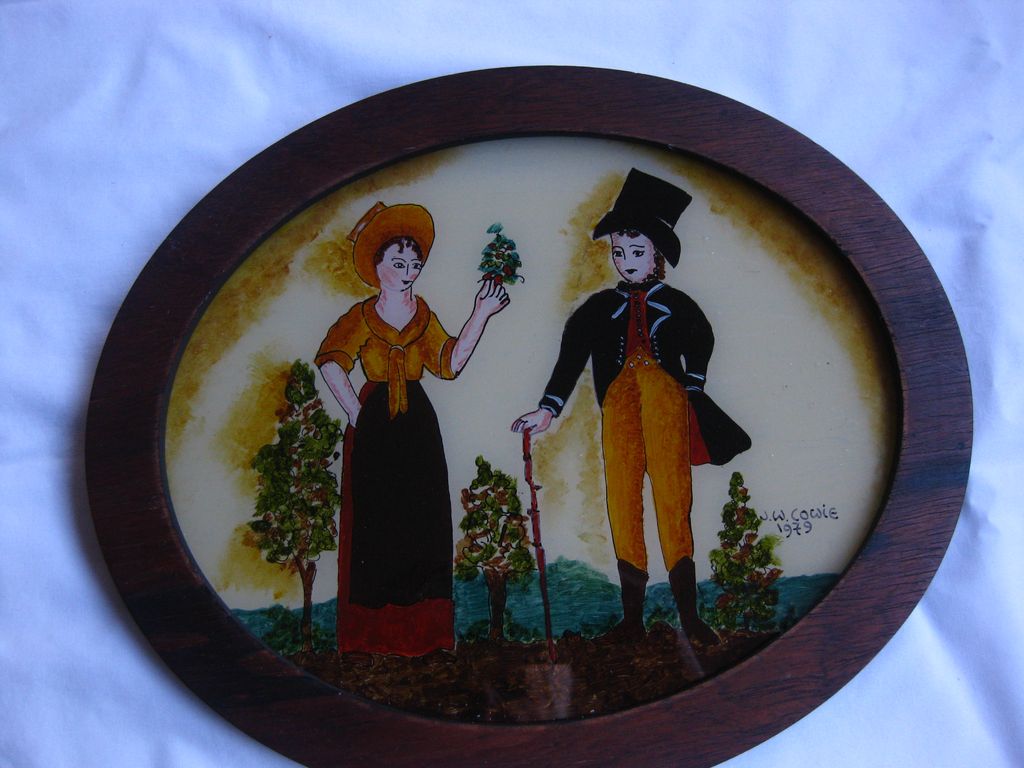 Wonderful Reverse Painting in Oval Frame Wonderful Reverse Painting in Oval Frame