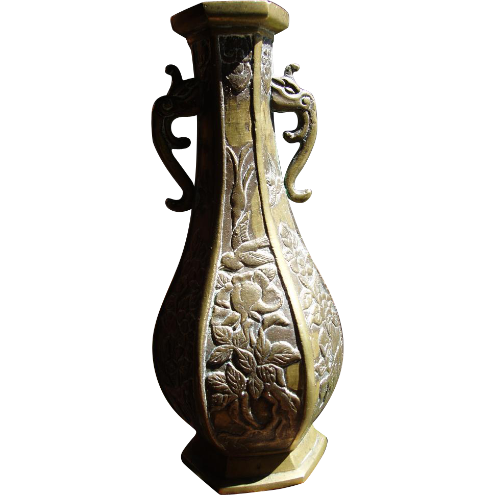 Antique Meiji Period Brass Bud Vase Antique Meiji Period Brass Bud Vase