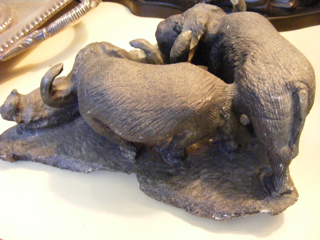 Vintage African Stone Sculpture - 3 Water Buffalo Vintage African Stone Sculpture - 3 Water Buffalo