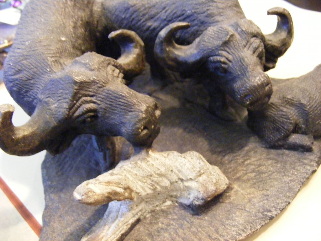 Vintage African Stone Sculpture - 3 Water Buffalo Vintage African Stone Sculpture - 3 Water Buffalo