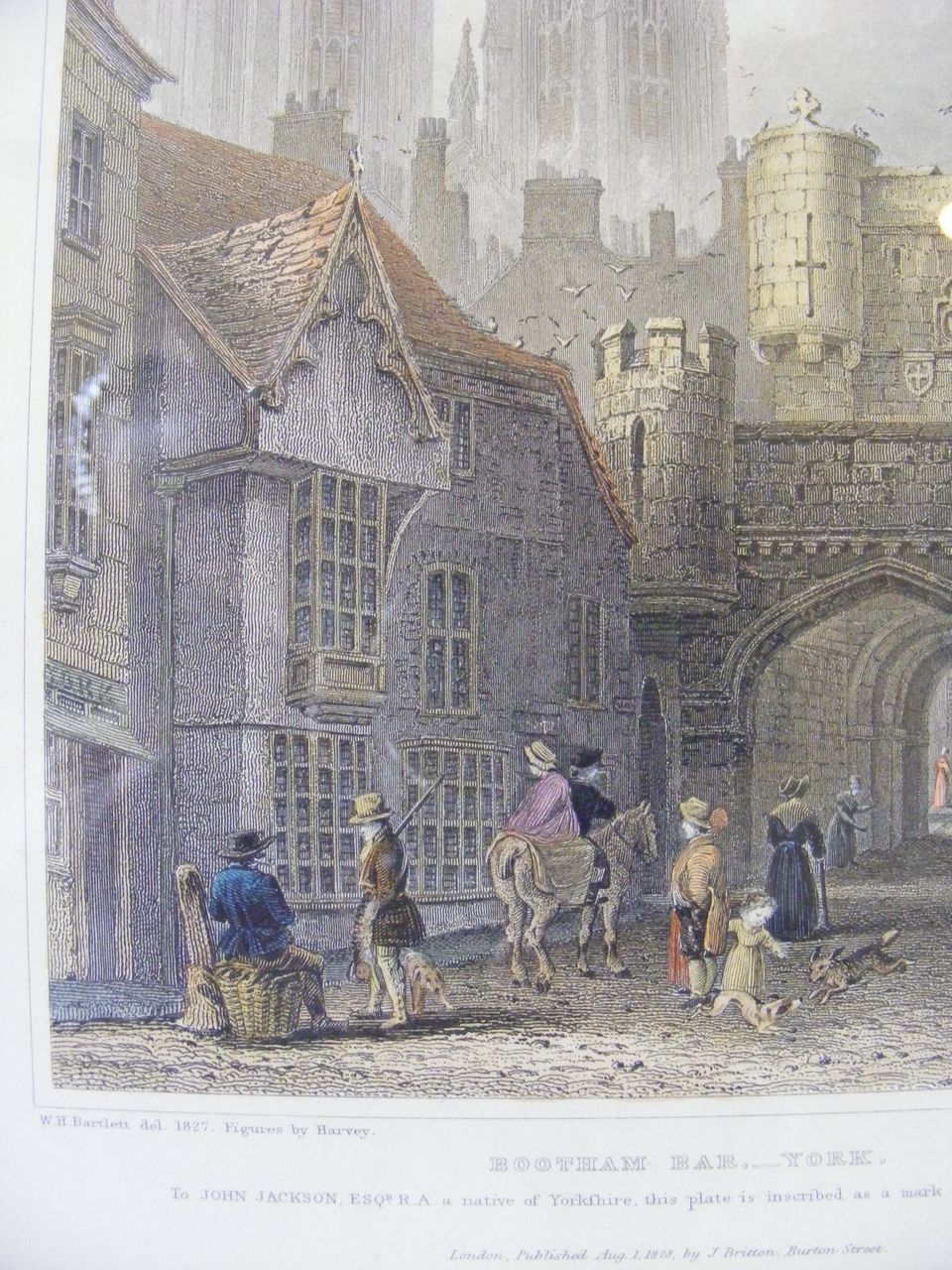 Framed Hand Colored Engraving 1828 Bootham Bar, York Framed Hand Colored Engraving 1828 Bootham Bar, York