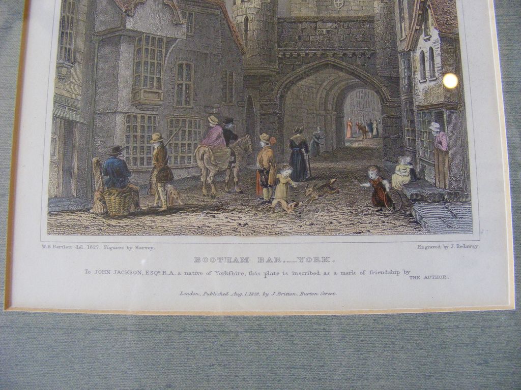 Framed Hand Colored Engraving 1828 Bootham Bar, York Framed Hand Colored Engraving 1828 Bootham Bar, York