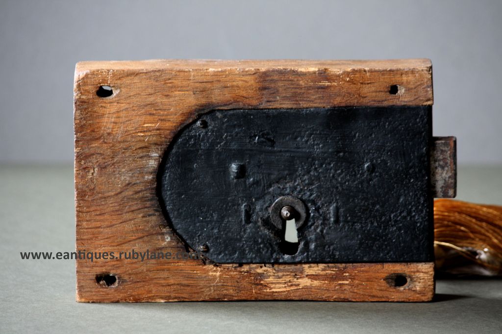 19th Century English Iron & Oak Door Lock - Antique Architectural Element 19th Century English Iron & Oak Door Lock - Antique Architectural Element