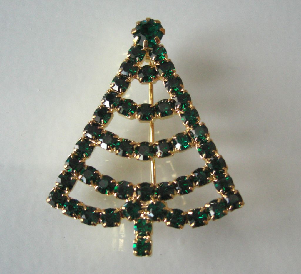 Sparkling Dark Green Rhinestone Christmas Tree Pin Sparkling Dark Green Rhinestone Christmas Tree Pin