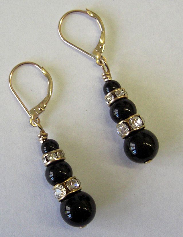 Black Onyx & Rhinestone Tiered Earrings Black Onyx & Rhinestone Tiered Earrings
