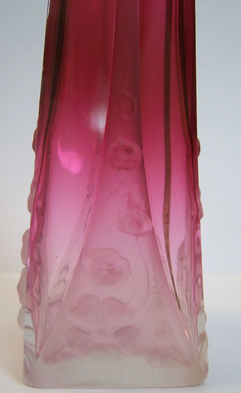 Marny France Cranberry to Clear Perfume Atomizer W/Embossed Floral Design Marny France Cranberry to Clear Perfume Atomizer W/Embossed Floral Design
