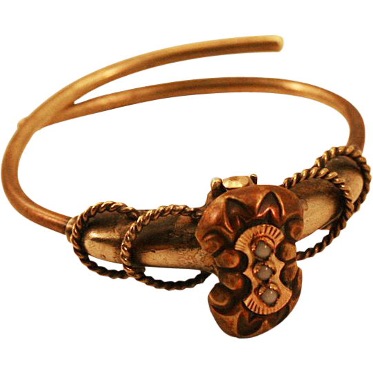 Unusual and Beautiful Opal and Brass Antique Hinged Bracelet Unusual and Beautiful Opal and Brass Antique Hinged Bracelet