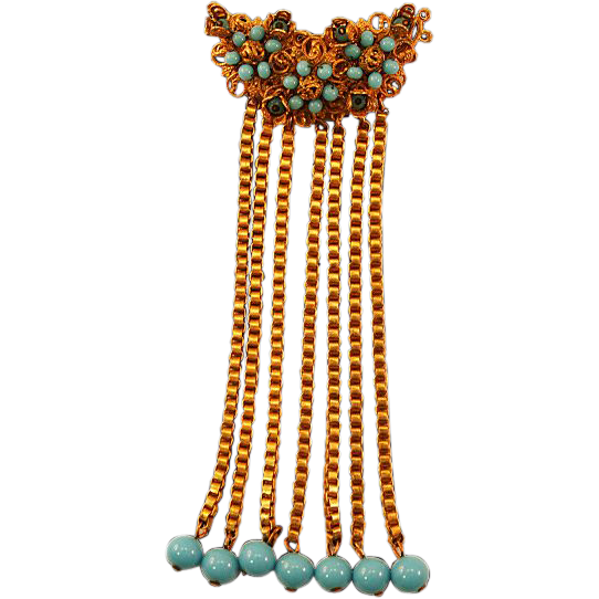 Very Unusual Stanley Hagler Signed Brass and Glass Beaded Brooch Very Unusual Stanley Hagler Signed Brass and Glass Beaded Brooch