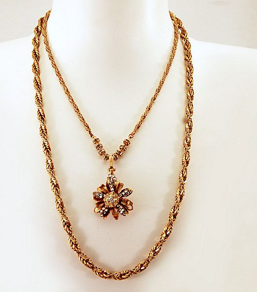 Beautiful Two-Strand Miriam Haskell Necklace with Rhinestone Pendant Beautiful Two-Strand Miriam Haskell Necklace with Rhinestone Pendant