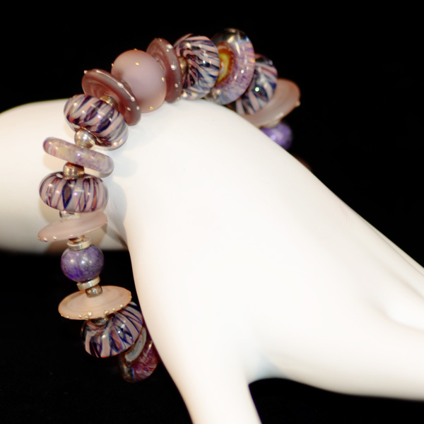 OOAK Davison Custom Lampwork Beads, Sugalite, and Sterling Bracelet OOAK Davison Custom Lampwork Beads, Sugalite, and Sterling Bracelet