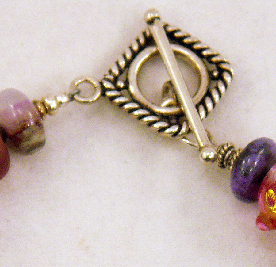OOAK Custom and Lampwork Beads, Amethyst, Sugalite Sterling Bracelet OOAK Custom and Lampwork Beads, Amethyst, Sugalite Sterling Bracelet