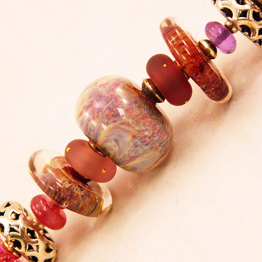 OOAK Custom and Lampwork Beads, Amethyst, Sugalite Sterling Bracelet OOAK Custom and Lampwork Beads, Amethyst, Sugalite Sterling Bracelet