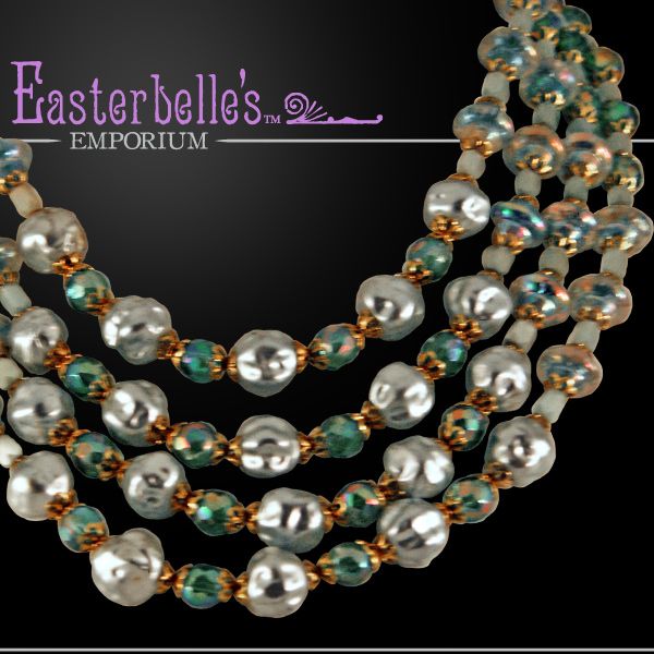 ca 1930's Magnificent Sea-Green Art Glass and Baroque Pearl Multi-Strand Necklace ca 1930's Magnificent Sea-Green Art Glass and Baroque Pearl Multi-Strand Necklace
