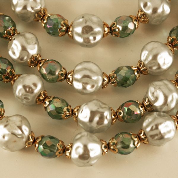 ca 1930's Magnificent Sea-Green Art Glass and Baroque Pearl Multi-Strand Necklace ca 1930's Magnificent Sea-Green Art Glass and Baroque Pearl Multi-Strand Necklace