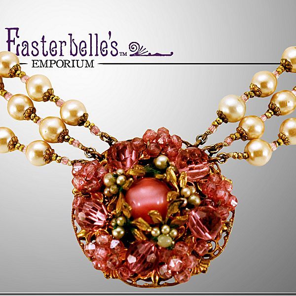 Wonderful Miriam Haskell Three-Strand Necklace with Faux Pearls Wonderful Miriam Haskell Three-Strand Necklace with Faux Pearls
