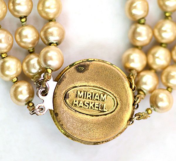 Wonderful Miriam Haskell Three-Strand Necklace with Faux Pearls Wonderful Miriam Haskell Three-Strand Necklace with Faux Pearls