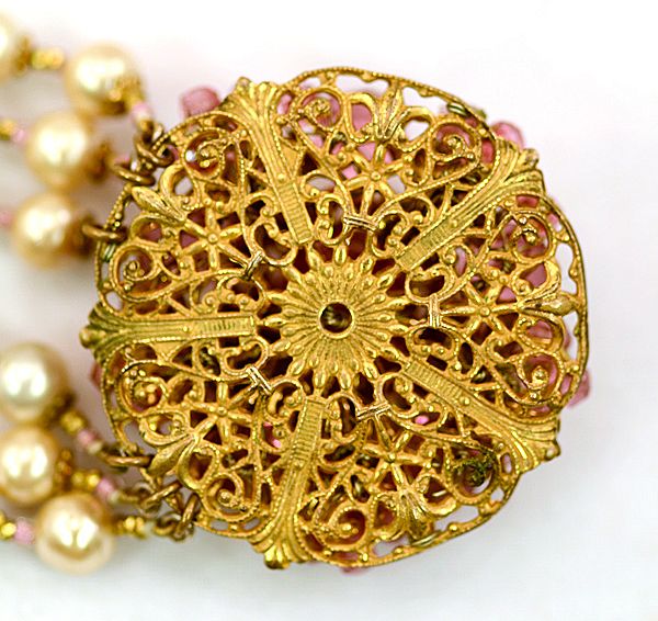 Wonderful Miriam Haskell Three-Strand Necklace with Faux Pearls Wonderful Miriam Haskell Three-Strand Necklace with Faux Pearls