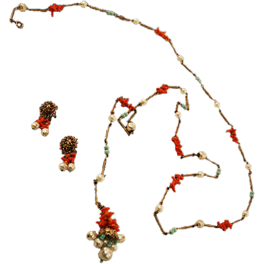 Miriam Haskell Rare Unsigned Sautoir Spezzati Long Long Necklace and Earrings Set Miriam Haskell Rare Unsigned Sautoir Spezzati Long Long Necklace and Earrings Set