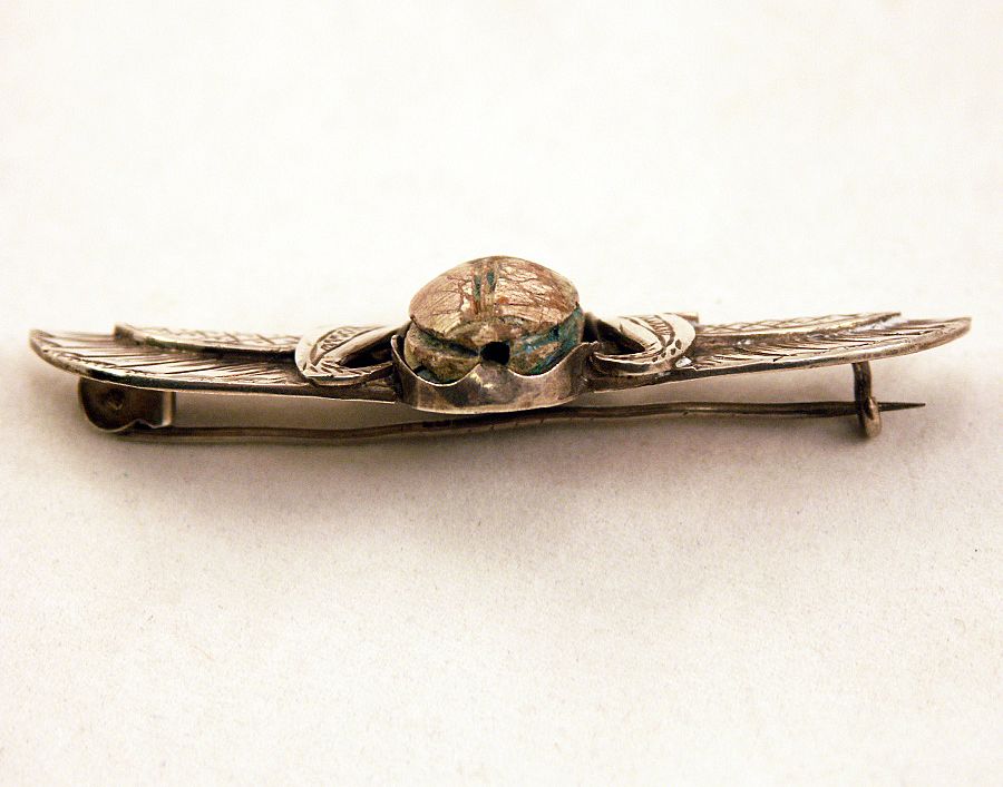Sterling Egyptian Revival Winged Faience Scarab Brooch Very Vintage Sterling Egyptian Revival Winged Faience Scarab Brooch Very Vintage