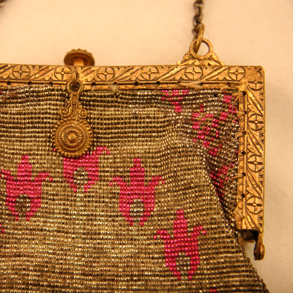 ca 1910 Detailed Rare French Dyed Cut-Steel Bag ca 1910 Detailed Rare French Dyed Cut-Steel Bag