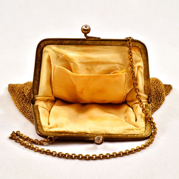 WWII US Zone Germany Chain Mesh Handbag with Rhinestone Clasp WWII US Zone Germany Chain Mesh Handbag with Rhinestone Clasp
