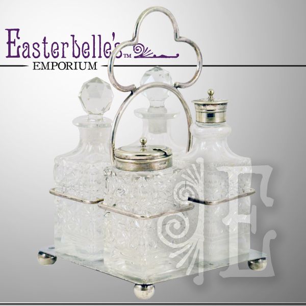ca 1908 Glass & Nickel-Silver Cruet Set ca 1908 Glass & Nickel-Silver Cruet Set