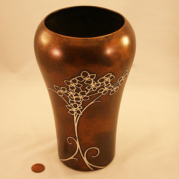 Unique Vintage Heintz Sterling on Bronze Vase with Floral Motif Unique Vintage Heintz Sterling on Bronze Vase with Floral Motif