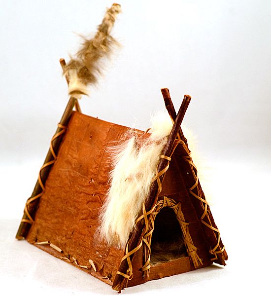 Vintage Folk Art "A" Frame Tee Pee Bark, Wood & Rabbit Vintage Folk Art "A" Frame Tee Pee Bark, Wood & Rabbit