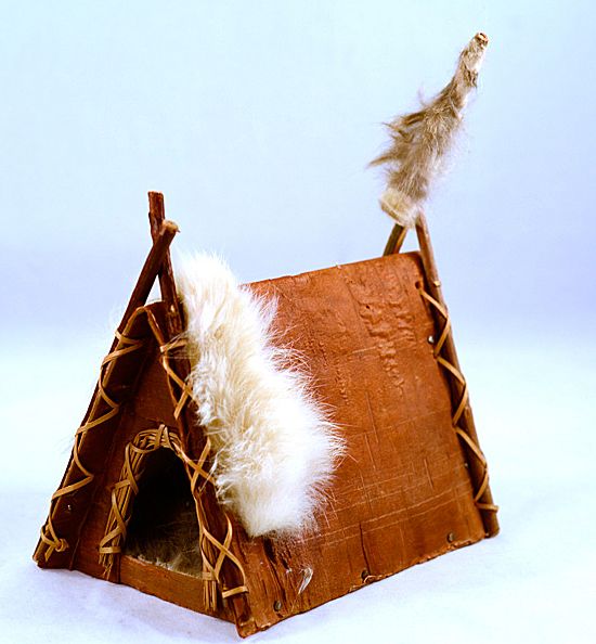 Vintage Folk Art "A" Frame Tee Pee Bark, Wood & Rabbit Vintage Folk Art "A" Frame Tee Pee Bark, Wood & Rabbit
