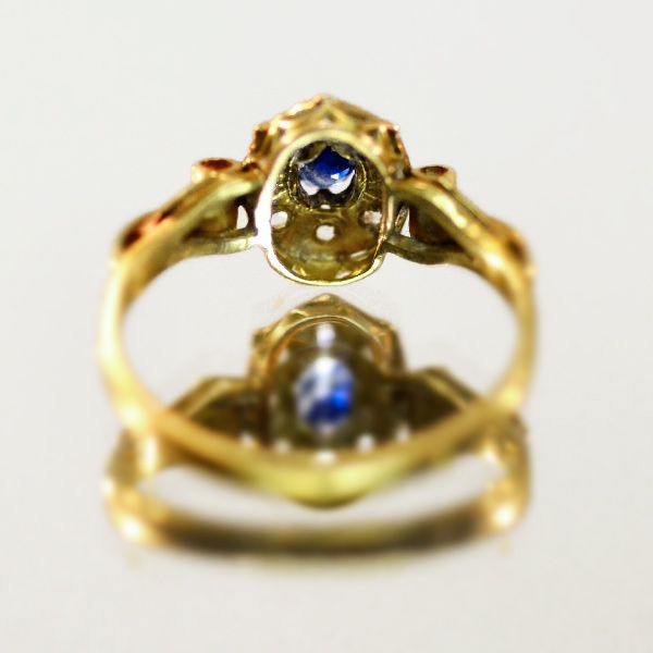 Very Feminine Antique 18K Gold Sapphire and Old Rose cut Diamond Ring Very Feminine Antique 18K Gold Sapphire and Old Rose cut Diamond Ring