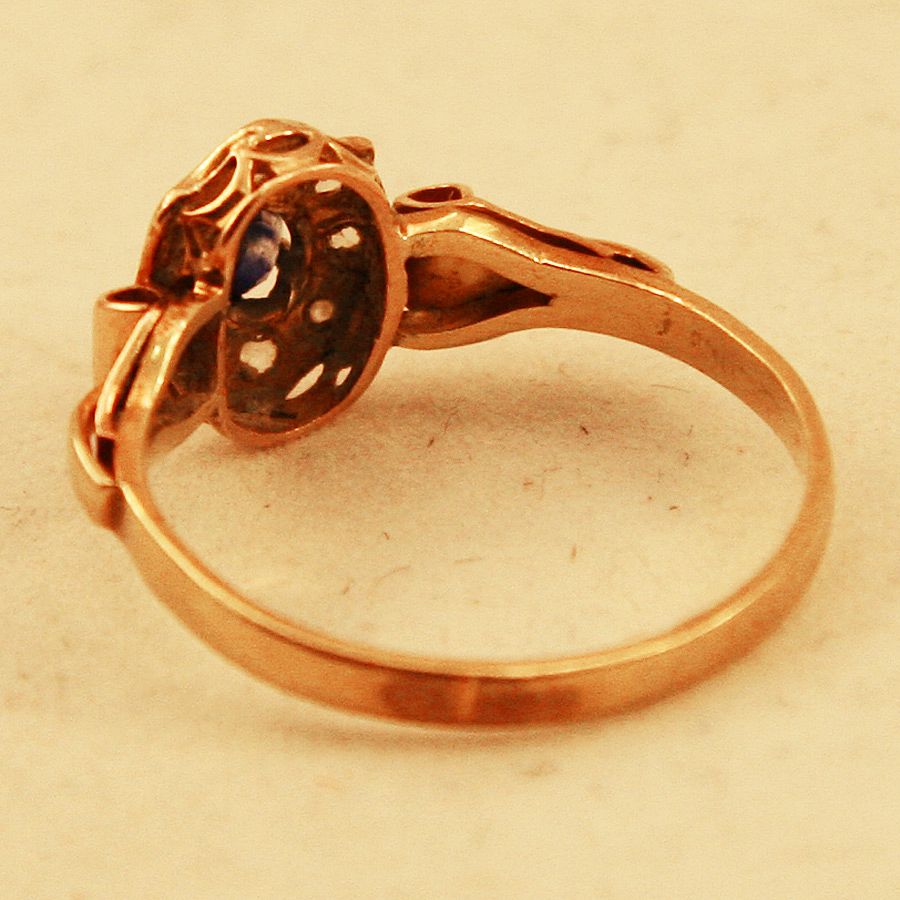 Very Feminine Antique 18K Gold Sapphire and Old Rose cut Diamond Ring Very Feminine Antique 18K Gold Sapphire and Old Rose cut Diamond Ring
