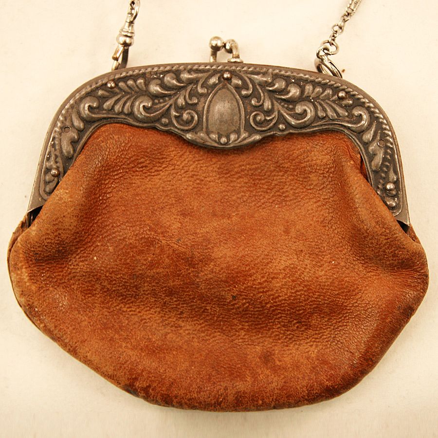 Antique Leather Coin Purse with Chain - Just Darling! from easterbelles-emporium on Ruby Lane