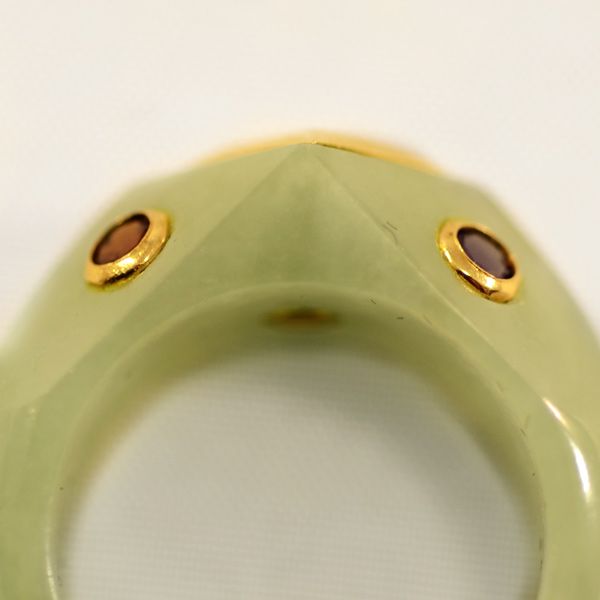 Amazing Genuine Green Jade Ring with 14k Gold Framed Gemstones Amazing Genuine Green Jade Ring with 14k Gold Framed Gemstones