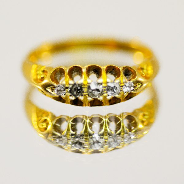 Extraordinary ca 1908 18K Gold Chester Hallmark Five Diamond Ring Extraordinary ca 1908 18K Gold Chester Hallmark Five Diamond Ring