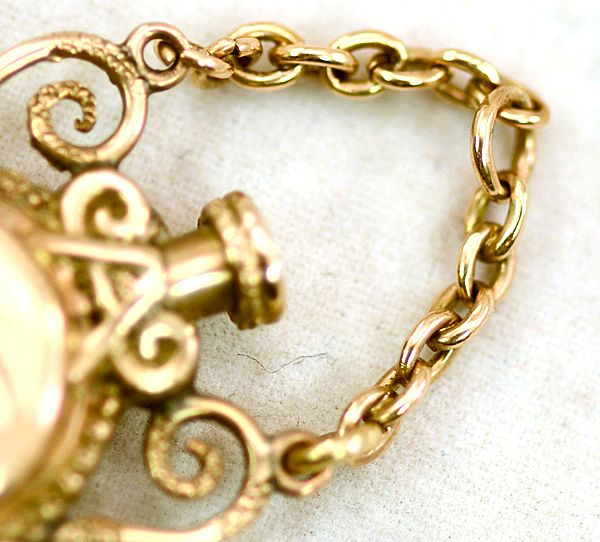 Solid 14k Gold Clover and Heart Chatelaine Perfume Bottle with Chain Solid 14k Gold Clover and Heart Chatelaine Perfume Bottle with Chain