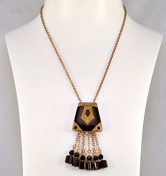 OOAK Davison ca 1930's Belt Buckle with Chained Swarovski and Faceted Onyx Necklace OOAK Davison ca 1930's Belt Buckle with Chained Swarovski and Faceted Onyx Necklace