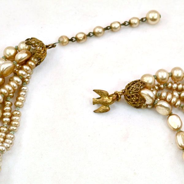 Rare Dove Clasp Miriam Haskell 5-Strand Baroque Pearl Necklace Rare Dove Clasp Miriam Haskell 5-Strand Baroque Pearl Necklace