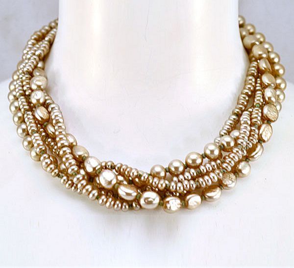 Rare Dove Clasp Miriam Haskell 5-Strand Baroque Pearl Necklace Rare Dove Clasp Miriam Haskell 5-Strand Baroque Pearl Necklace