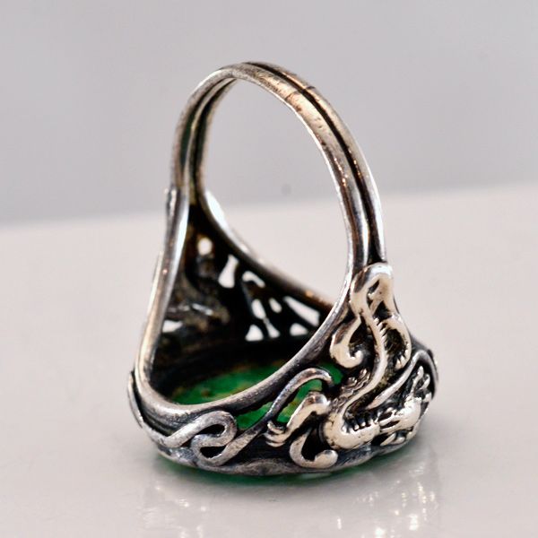 Exotic Antique Carved Jade and Sterling Silver Ring Exotic Antique Carved Jade and Sterling Silver Ring