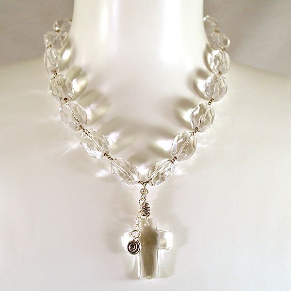 OOAK Artisan Davison Sterling & Faceted Quartz & Swarovski Crystal Cross Necklace OOAK Artisan Davison Sterling & Faceted Quartz & Swarovski Crystal Cross Necklace