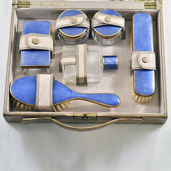 Deco Era Guilloche Enameled Toiletry 8 Piece Travel Set in Original Case Deco Era Guilloche Enameled Toiletry 8 Piece Travel Set in Original Case