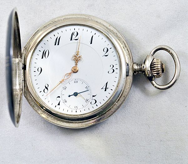 Antique Niello Swiss Pocket Watch Sterling Silver Nouveau Engraving 9K Gold Cartouche Half Hunter Case Style Antique Niello Swiss Pocket Watch Sterling Silver Nouveau Engraving 9K Gold Cartouche Half Hunter Case Style