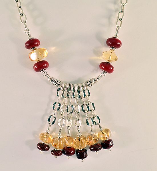 OOAK Davison Citrine & Blood Red Art Glass Necklace OOAK Davison Citrine & Blood Red Art Glass Necklace