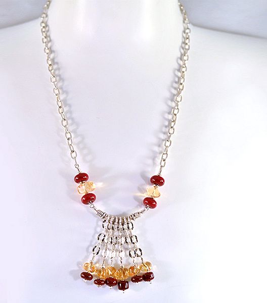 OOAK Davison Citrine & Blood Red Art Glass Necklace OOAK Davison Citrine & Blood Red Art Glass Necklace