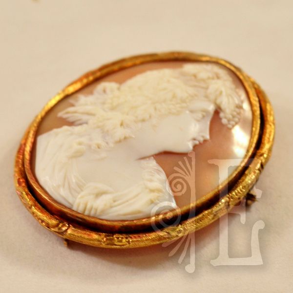 Antique 14k Yellow GP Bacchante "Helmet" Shell Excellent Cameo Antique 14k Yellow GP Bacchante "Helmet" Shell Excellent Cameo
