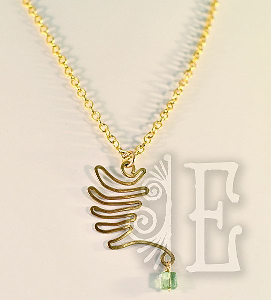 OOAK Davison Brass Wing Pendant with Tourmaline OOAK Davison Brass Wing Pendant with Tourmaline