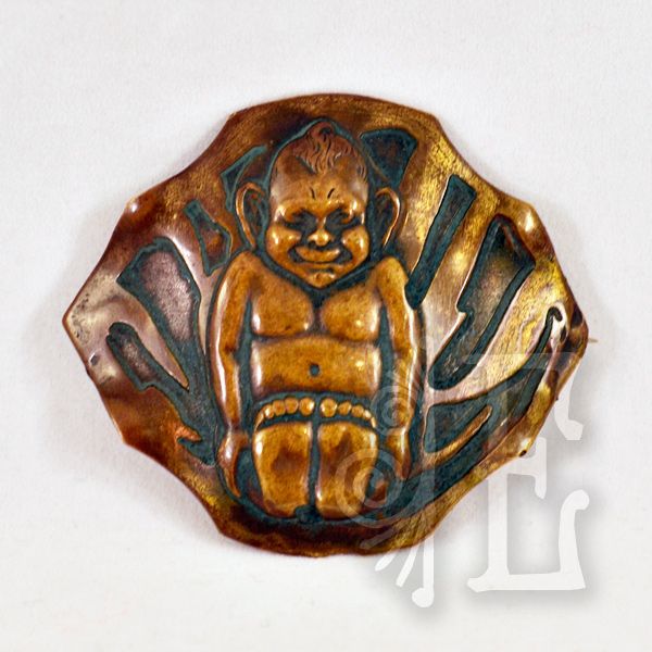 Antique Large Beautiful Patinated Brass Billiken Brooch Antique Large Beautiful Patinated Brass Billiken Brooch