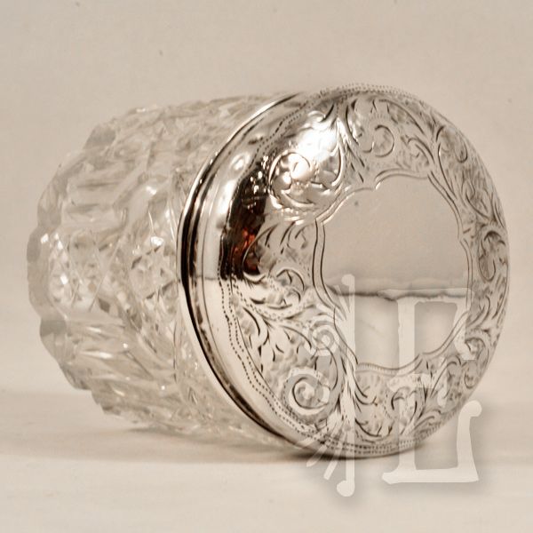 ca 1913 Sterling Silver Lidded Chester Hallmarked Cut Glass Dresser Jar ca 1913 Sterling Silver Lidded Chester Hallmarked Cut Glass Dresser Jar