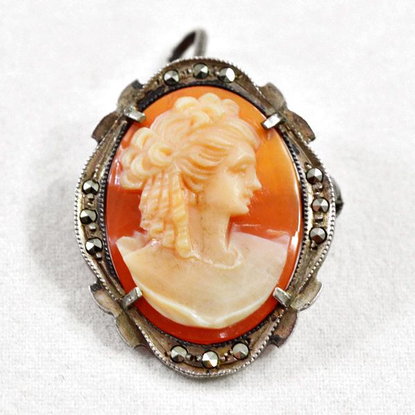 Beautiful Anonymous Victorian Woman Cameo Brooch Pendant .800 Silver and Marcasite Beautiful Anonymous Victorian Woman Cameo Brooch Pendant .800 Silver and Marcasite