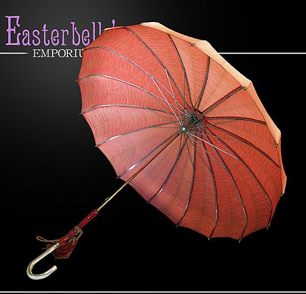 ca. '30s '40s Salmon Colored Pagoda-Style Umbrella ca. '30s '40s Salmon Colored Pagoda-Style Umbrella